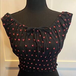 JOHN GALT John Galt Black Cropped Blouse with Red Detail Blouses Size S